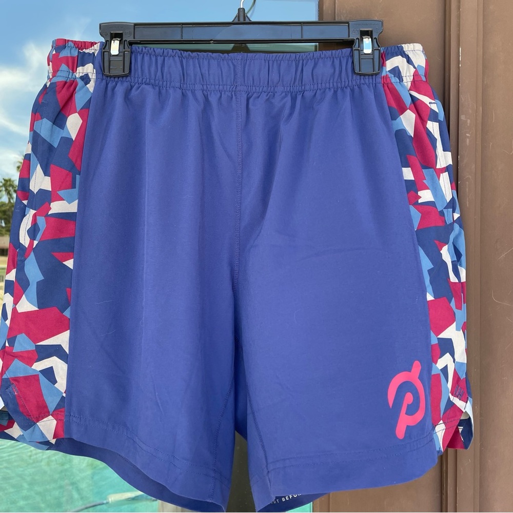 Fourlaps x Peloton Blue with Geo Camo Performance Shorts L
